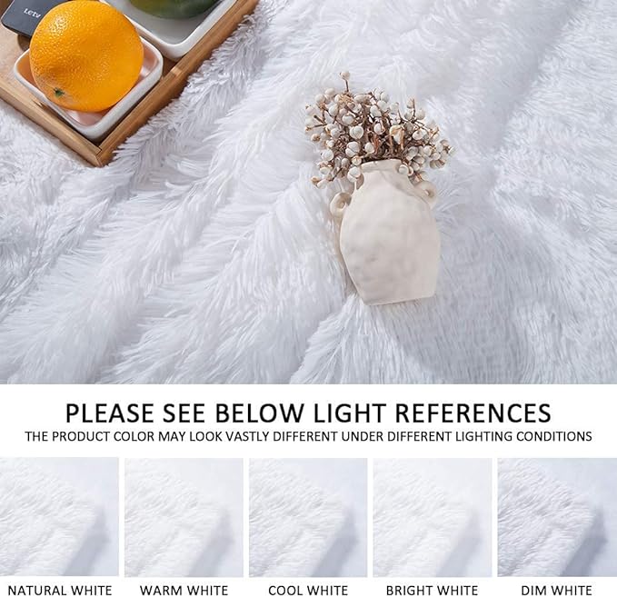 YUSOKI Long Faux Fur Throw Blanket for Sofa Couch,2 Layers,2.1lb,All Ages,Home Decoration, (White,50" x 60")