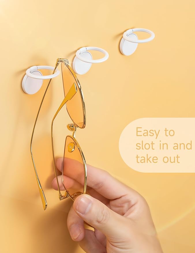 6 Pack Wall Mounted Sunglasses Organizer Holder - Hanging Eyeglass Display and Storage for Sunglasses (White)