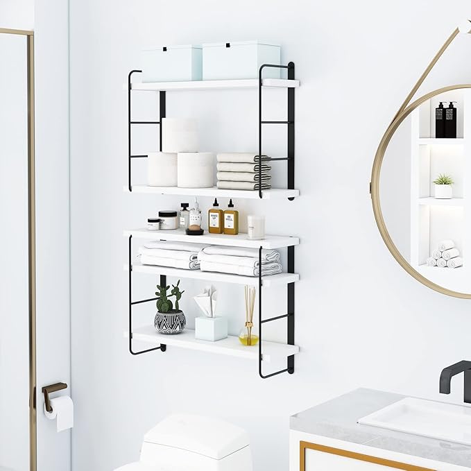 Wall Shelves, Wall Mounted Bookshelves, DIY Floating Shelves for Wall, Wood Hanging Book Shelves for Room, Bedroom, Living Room, Easy Installation (White, 50W x 17H)
