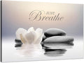 Zen Stone Canvas Wall Art Just Breathe Yoga Quotes Poster for Spa Decor White Lotus Flower Pictures Prints for Bathroom Modern Spiritual Artwork Framed (16 x 24inches)