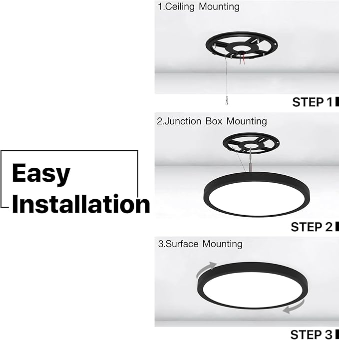 2Pack LED Flush Mount Ceiling Light Fixture Black,12Inch 24W 2640LM,Dimmable 5 CCT Selectable (2700K-6500K),Round Flat Panel Light for Bedroom,0.7Inch Thin Modern Low Profile Design for Hallway