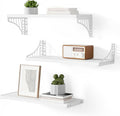 SRIWATANA Floating Shelves for Wall Decor, Bridge Design Wood Wall Shelves for Bedroom, Bathroom, Living Room & Kitchen, Set of 3 (White)