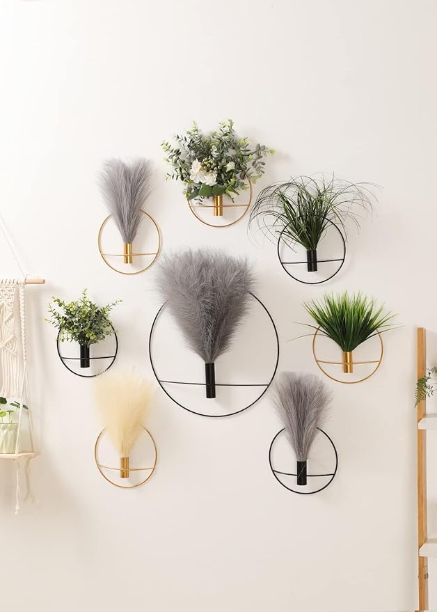 Pretty Jolly Boho Wall Decor, Wall-Mounted Metal Wall Decor, Hanging Artificial Pampas Display, Wall Art Living Room, Bedroom, Bathroom, Dining room, Plant Wall Decor 2 Pack Gold
