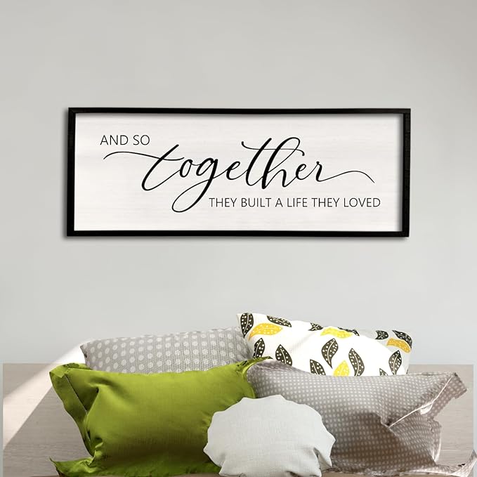 comurdyo And So Together They Built A Life They Loved Sign 40”X15” Master Bedroom Above Bed Wall Decor Large Framed Wood Farmhouse for Over Bed Bedside Wall Art for Love Sign Decor (Black)
