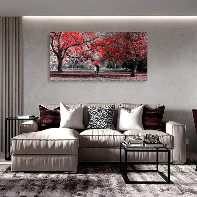 Bamdeya Wall Art Living Room Black White Wall Art Tree Red Wall Decor Natural Scenery Canvas Prints Art Forest Posters Painting Landscape Artwork for Wall Decorations Roon Decor Framed-20x40inches