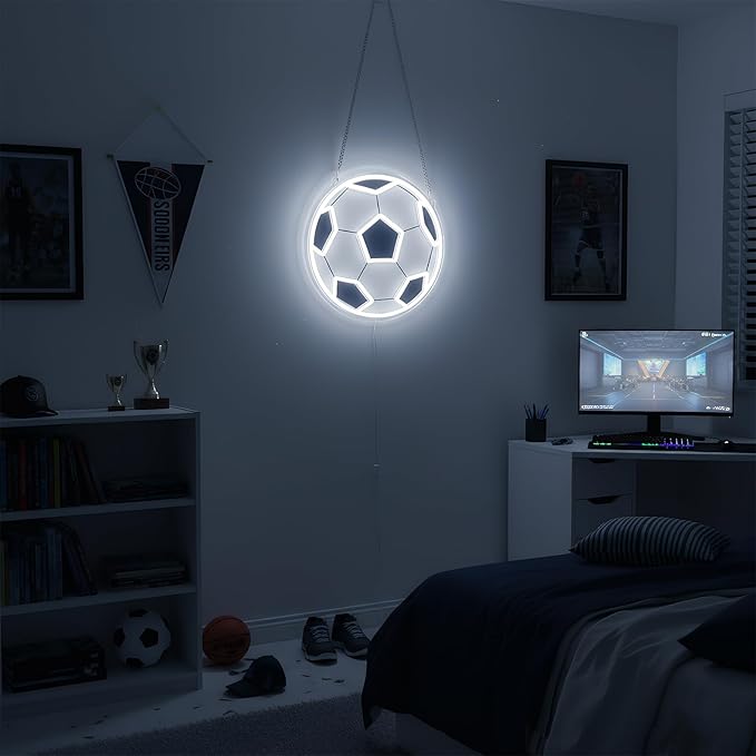 Soccer Neon Sign for Wall Decor, Dimmable LED Light for Bedroom Sports Room Decor, Soccer Gifts for Boys 8-12, 12.6 x 12.6 Inches
