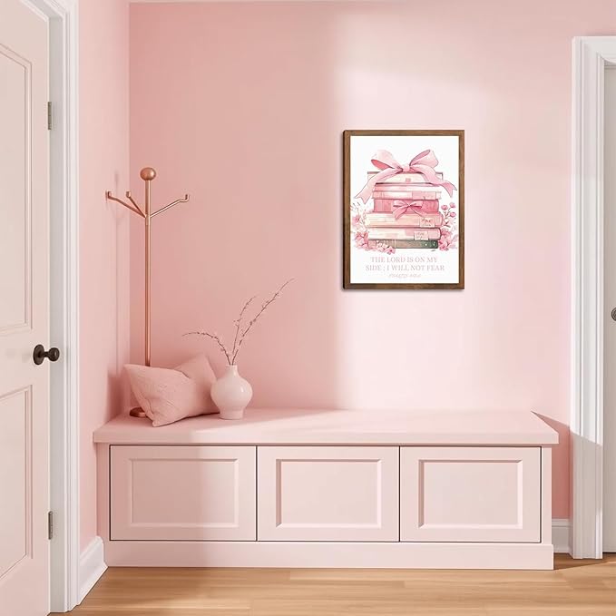 Pink Bow And Book Canvas Wall Art Set of 3, Coquette Trendy Preppy Cute Girl Posters Prints Wall Decor, Book Lovers Gifts for Girls Room College Apartment Living Room Bedroom 16x12In Wood Framed