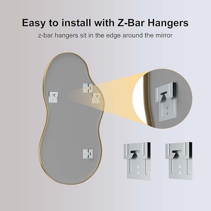 Itrue 26×46 Inch Irregular Wall Mirror, Brushed Gold Metal Frame Asymmetrical Bathroom Vanity Mirror, Silver-Backed HD Tempered Glass Mirror for Over Sink, Living Room, Entryway
