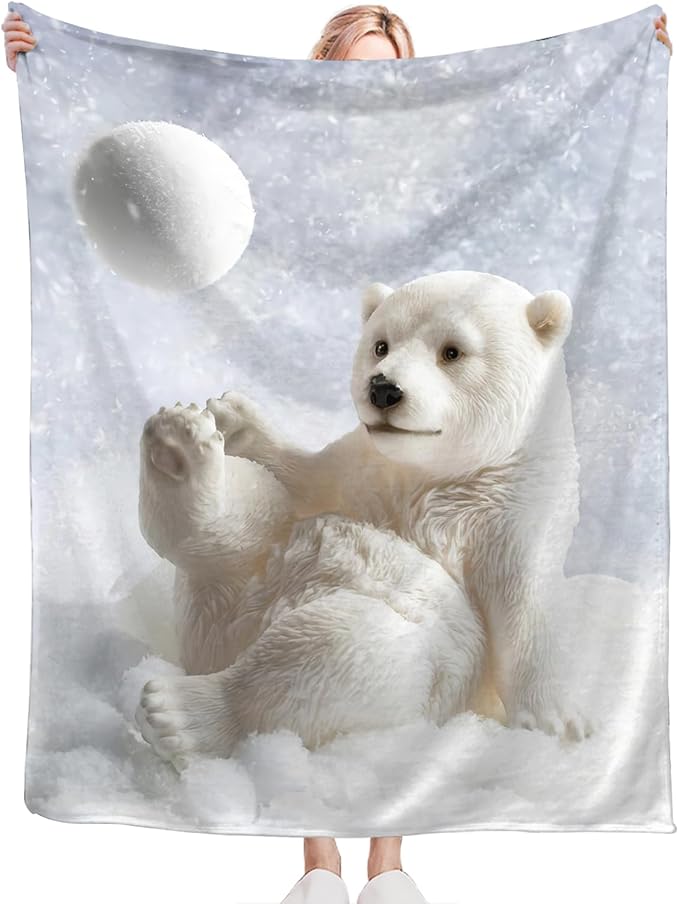 Polar Bear Blanket for Girls Women Boys Men Adults Kids Soft Cozy Fleece Cute White Bears Throw Blankets Gifts Warm Flannel Plush Lightweight Decorative for Couch Bed Sofa 80"X60"