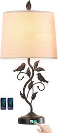 RORIANO 27" Touch Farmhouse Table Lamps for Living Room with 3-Way Dimmable 2 USB Ports, Vintage Rustic Iron Leaf Nightstand Lamp for Bedroom, LED Bulb Included