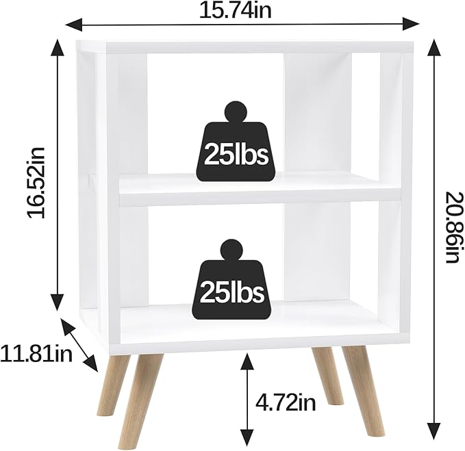 Night Stand, White Nightstand, Modern End Table with Open Storage, 2-Tier Bedside Table for Small Space, Living Room, Bedroom