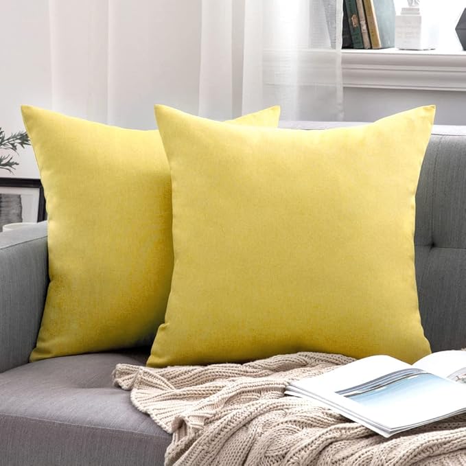 MIULEE Pack of 2 Decorative Outdoor Solid Waterproof Throw Pillow Covers Faux Linen Garden Farmhouse Cushion Cases for Summer Patio Tent Balcony Couch Sofa 16x16 Inch Yellow