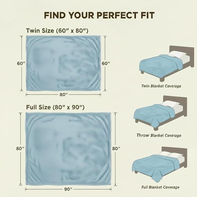 Fleece Blanket Full/Queen - 80x90 Inch Lightweight & Buttery-Soft Throw for Bed, Sofa, Camping | 300GSM Cloud-Touch Microfiber | Cozy Essentials for Travel & Movie Nights, (Light Blue)