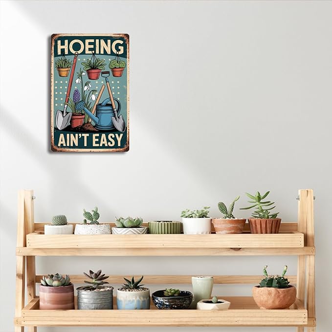 Funny Gardening Essentials Garden Mental Tin Sign Outside Decor - Humorous Gardening Gift for Women Enthusiasts, 12 x 8 Inches