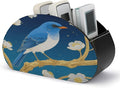 Blue Bird Flower Remote Control Holder Organizer Box with 5 Compartment PU Leather Bedside Storage Caddy Remote Organizer for Controller Media Player Pen/Pencil Storage