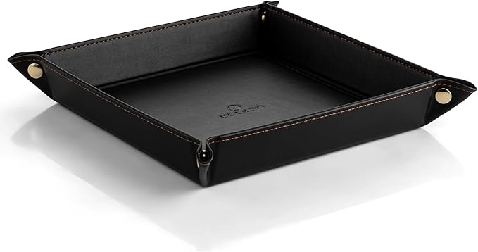 VLANDO Entryway Organizer Tray – Minimalist PU Leather Valet Tray for Keys, Wallet & Phone, Desk or Nightstand Catchall, Elegant Home Decor Gift for Men, Black