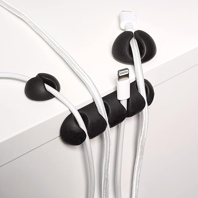 Wrap-It Storage Cable Clips - (Assorted 28-Pack) Black - Desk and Nightstand Cable Holder for Phone and Bedside Table Cord Organizer