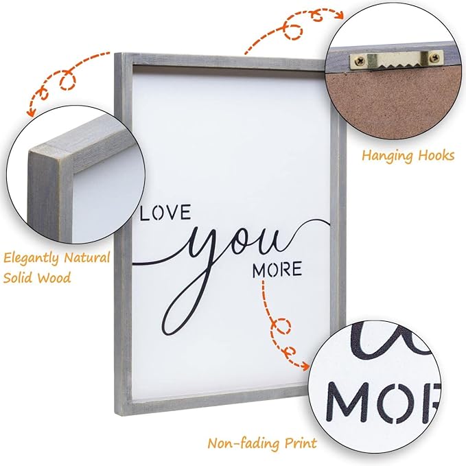 Set of 3 I Love You Signs - Love You More Wall Decor for Bedroom and Living Room (11x14 inches, Gray)
