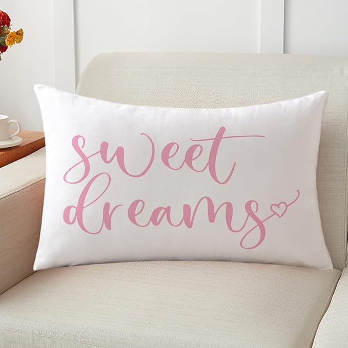 Bedding Decorative Lumbar Pillowcases Sweet Dreams Good Night Cushion Covers Sleep Themed Decorative Throw Pillow Covers 12''x20'',2Pack Super Soft for Bedroom Guest Room Housewarming Gifts (Pink)