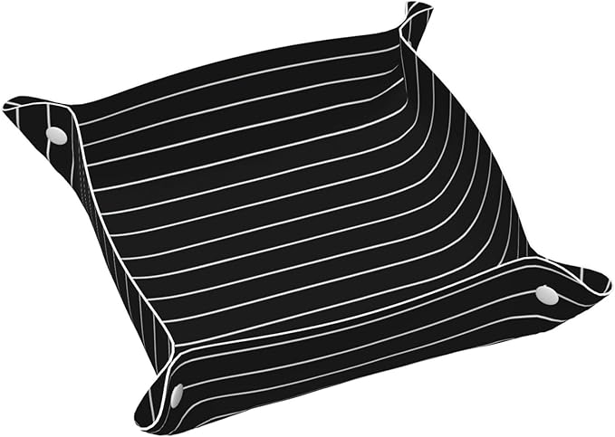 White Lines On Black Simple Valet Tray Leather Desktop Storage Organizer Bedside for Jewelry Keys Coin Sundries