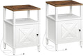 Set of 2 Farmhouse Nightstand with Charging Station, White Bedside Table with USB&Type-C Ports and Outlets, End Table with Storage, Night Stand for Bedroom, White and Rustic Brown