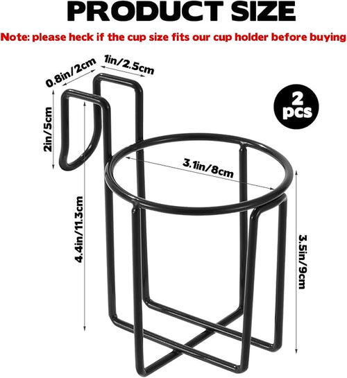 2 Pcs Cup Holder for Bed, 3.3" Diameter Metal Bedside Drink Holder Water Bottle Organizer for Car Dormitory Bunk Bed Office Desk Partition, Black