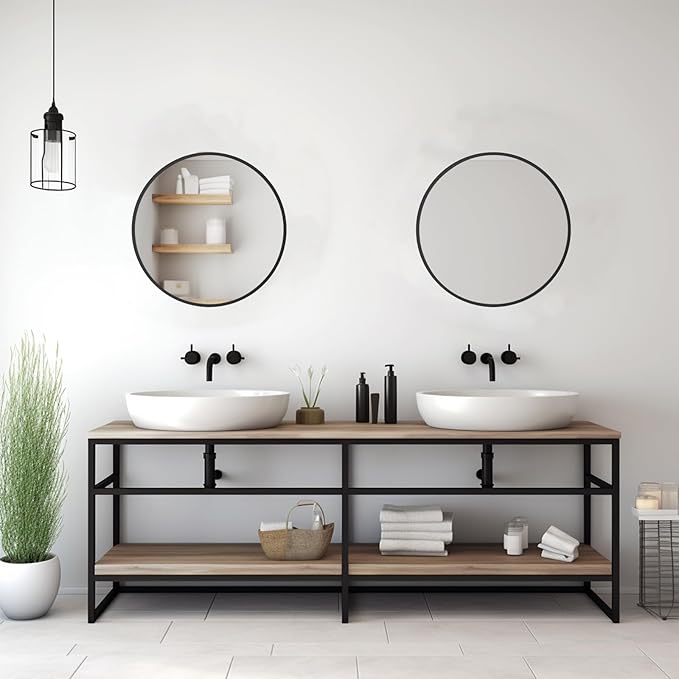 Small Round Mirror, 16 inch Round Mirror, Circle Black Mirrors, Metal Frame Circle Mirrors for Bathroom, Bedroom, Vanity, Wall Decor.