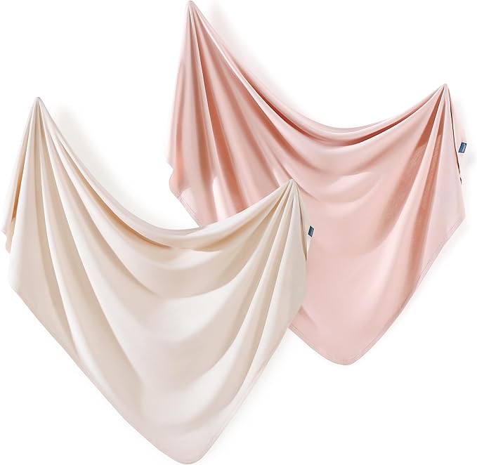 GRSSDER 2 Pack Newborn Swaddle Blanket, Ultra Soft Stretchy Jersey Knit Extra Large Size 33 x 44 Receiving Blankets for Easy Swaddling Baby Snug and Cozy