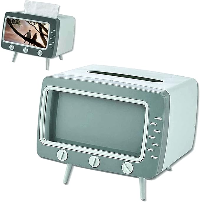 SGVAHY Tissue Box Holder Retro TV Tissue Box Cover Cute and Practical Cell Phone Holder Tampon Holder for Bathroom Kitchen Bedroom Dressers Desks and Tables Night Stands Creative Gift (TV Green)