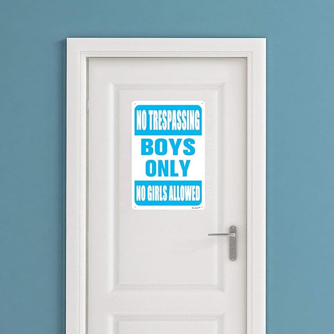 8"x12" Aluminum Sign, No Trespassing Boys Only No Girls Allowed Sign, Boy Decor for Teen Boys Bedroom Door Wall Decoration