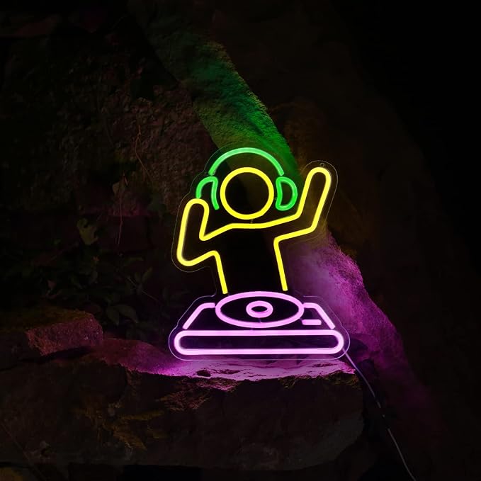 DJ player Neon Sign for Bar USB Operated Neon Light Sign for Man Cave, Anime Neon Sign Dimmable LED Neon Light for Wall Decor, Cute Neon LED Sign for Bar Party Wall Art Decoration