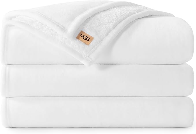 UGG Nita King Size Blanket, Fluffy Soft Blanket for Bed, Ultra Soft Cali King Bedding, Oversized Throw for Couch, Luxury Bedroom Decor, 110-inch x 90-inch, White Snow