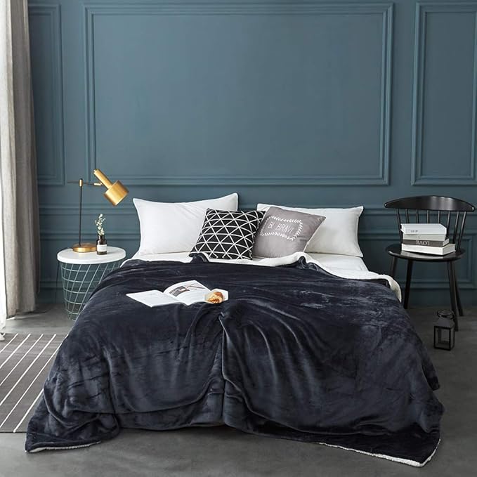 LBRO2M Sherpa Fleece Bed Blanket Twin Size Super Soft Fuzzy Plush Warm Cozy Fluffy Microfiber Couch Throw Velvet Double Reversible Luxurious Blankets,Dark Grey