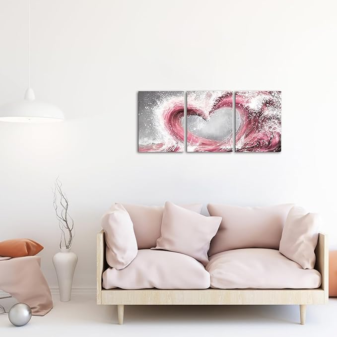 HOMEOART Bedroom Wall Art Ocean Wave Painting Love Sign Wall Decor Framed Artwork Bathroom Bedroom Living Room Decor (Pink)