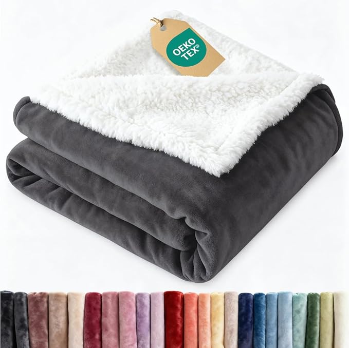 Sherpa Fleece Blanket Twin Size - Reversible Sherpa Fleece Twin Blanket - Super Soft Double Sided for Bed, Sofa, Couch - Thick, Warm, and Plush - Luxurious Bedding for Winter - Dark Grey, 60" x 80"