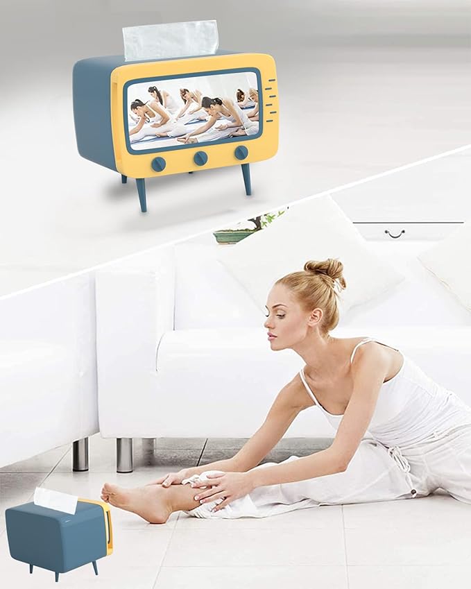 SGVAHY Tissue Box Holder Retro TV Tissue Box Cover Cute and Practical Cell Phone Holder Tampon Holder for Bathroom Kitchen Bedroom Dressers Desks and Tables Night Stands Creative Gift (TV Yellow)