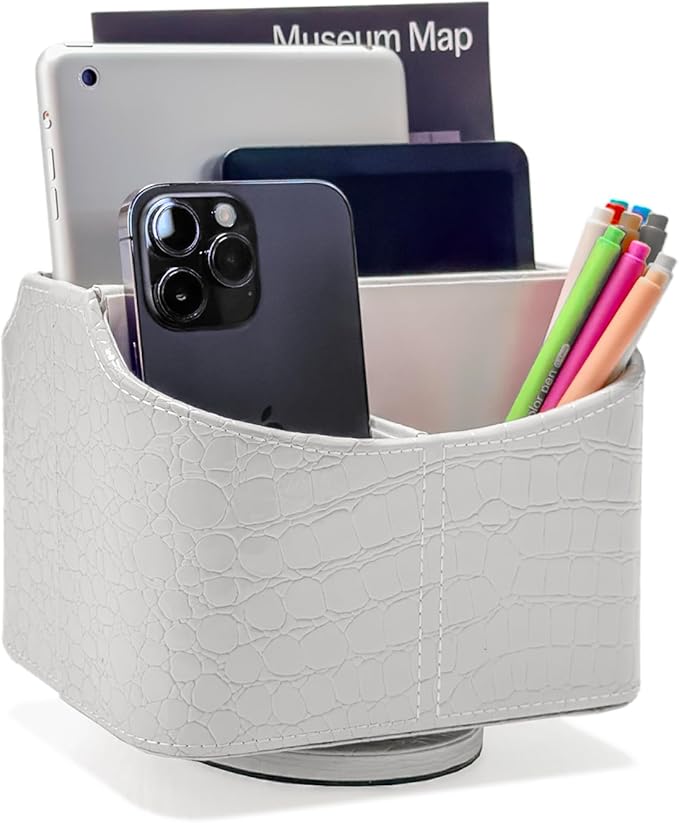 UnionBasic Rotating Desk Organizer, 360 Degree Desk Spinning Caddy, Desktop TV Guide/Mail/Media/Remote Controller Holder Organizer, Crocodile White