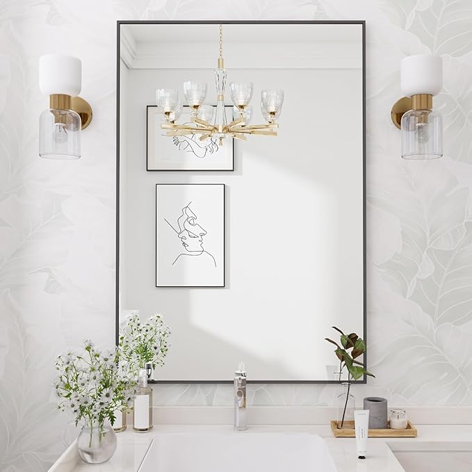 Koonmi Black Mirrors for Wall, 24x36 Inch Bathroom Mirror, Rectangular Wall Mirror for Living Room Bedroom Bathroom, Hangs Horizontally or Vertically