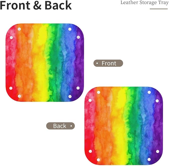 Rainbow Wash Leather Vanity Tray Desktop Storage Organizer, Decorative Catchall Perfume Tray, Bathroom Valet Tray,Nightstand Caddy Holder for Keys Phone Wallet Coin Jewelry, S