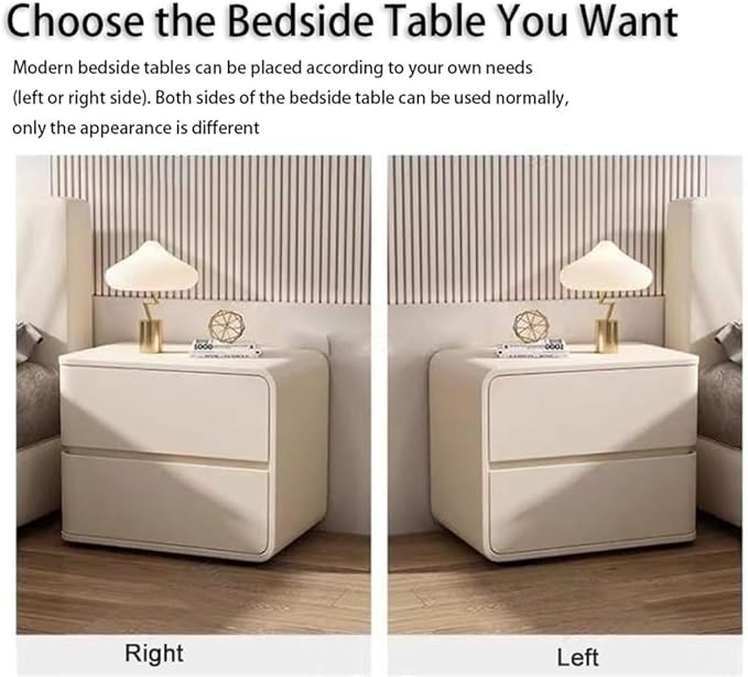 Minimalist Bedside Table Wood Bedside Furniture, Leather Nightstand with 2 Drawer Storage Modern Night Stand for Bedroom, Living Room, 17.7x15.7x18.9inch(Gray,Right)