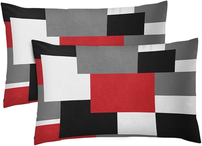 Emvency Set of 2 Red Black and Grey Throw Pillow Covers Geometric Modern Abstract Painting Decorative Pillow Cases Home Decor Standard Rectangle 12x20 Inches Pillowcases