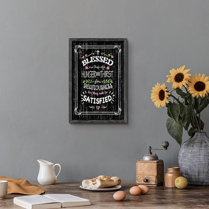 Bible Verse Wall Art Decor: Farmhouse Religious Christian Signs Framed Wood Print Rustic Inspirational Scripture Quotes Picture Artwork for Bedroom Living Room Office Decorations