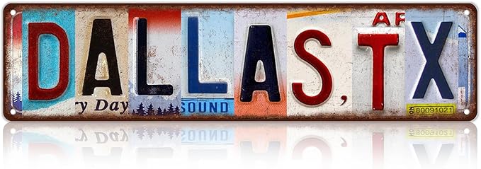 Vintage City Street Sign Dallas,TX Wall Decor Metal Tin Signs for Bar Home Bedroom Garage