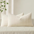 MIULEE Decorative Chenille Check Lumbar Throw Pillow Covers Vintage Plaid Couch Pillows 12x20 Inch Set of 2 Neutral Boho Farmhouse Cushion Covers Modern Spring Decor for Sofa Bed Living Room Cream