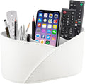 PU Leather TV Remote Control Holder with 3 Compartments, Bedside Table Remotes Caddy, Office Desk Accessories and Workspace Organizers, Storage Box to Store Pen, Controllers, Media Player, Cosmetics