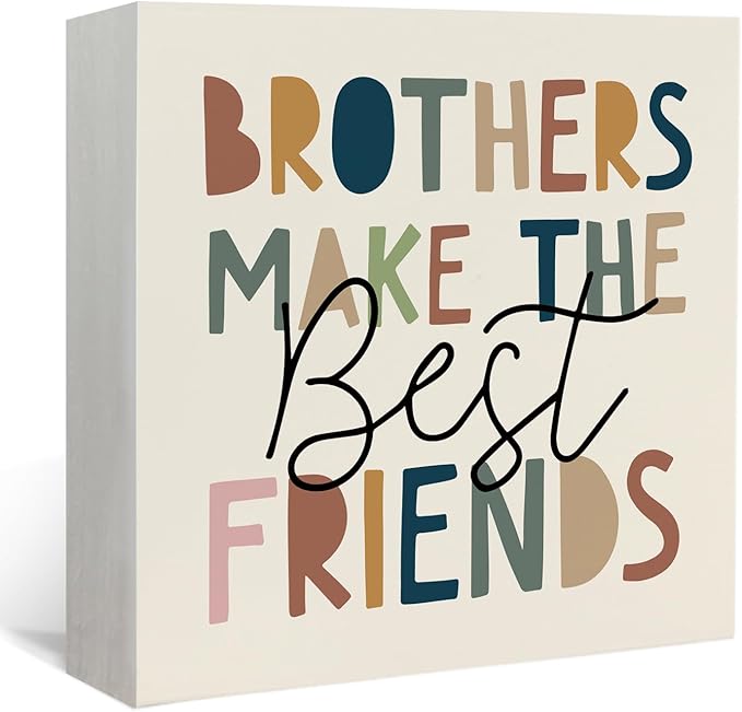 Lacama Boho Boy Nursery Wooden Box Sign, Brothers Make the Best Friends Decorations Wood Block Signs, Boho Nursery Wood Sign for Toddler Boys Room Bedroom Desk Shelf Wall Decor 5x5 Inches