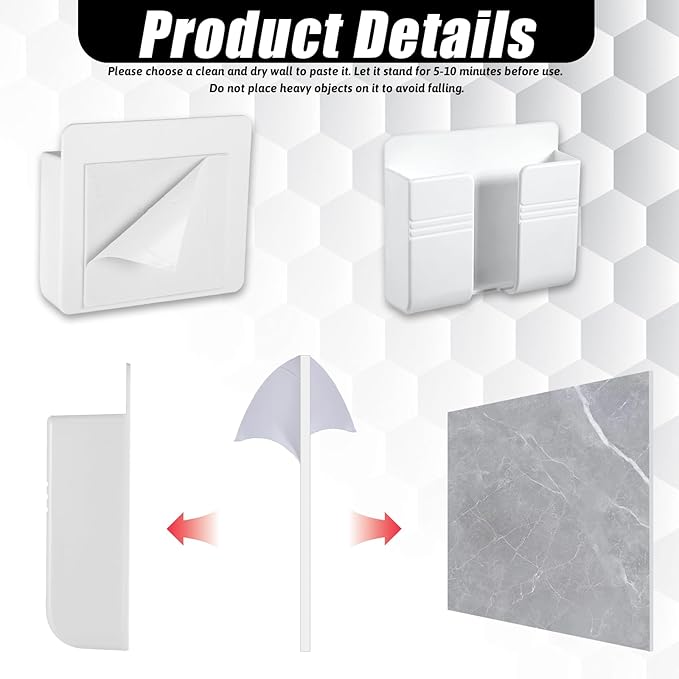 2 Pcs Wall Mount Phone Holder Self Adhesive Phone Shelf with Data Cable Receiving Hole, Charger Remote Control Storage Box, Cell Cradle Bedside Organizer Remote Control Stand for Home Office