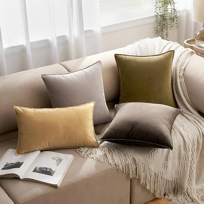 MIULEE Olive Green Velvet Throw Pillow Covers 18x18 Soft Decorative Solid Square Cushion Cases Pack of 2 Modern Luxury Home Decor for Couch, Sofa, Bedroom