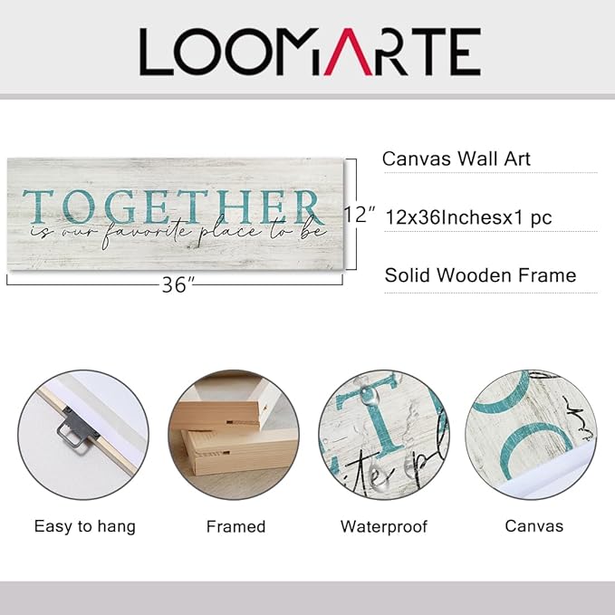 Family Wall Signs Decor Together is Our Favorite Place to Be Inspirational Quotes Wall Plaque Rustic Farmhouse Motivational Canvas Prints Wall Art for Living Room Bedroom Entryway Office Home Decor