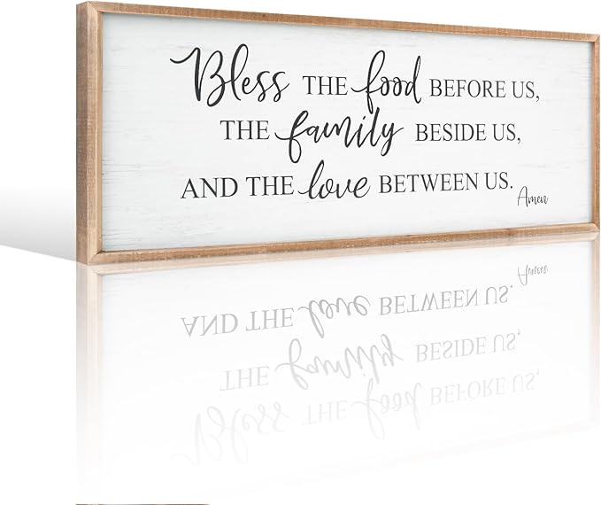 Bless The Food Before Us Home Decor Wall Sign For Family Kitchen Farmhouse Dining Room Vintage Rustic Retro Boho Wood House Wall Art Decoration For Living Room Bedroom 40 x 15 Inch brown
